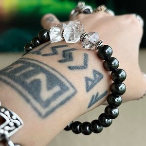 Herkimer diamonds Hematite gemstones bead bracelet boho gems